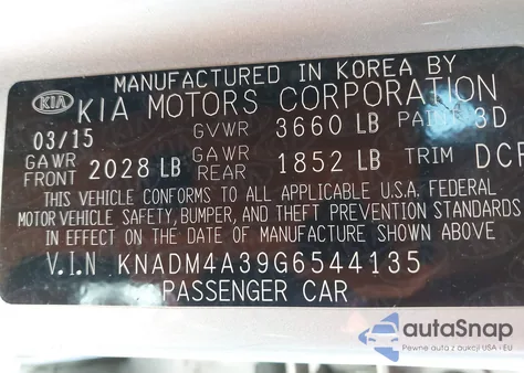 2016 Kia Rio Lx z USA, uszkodzony, nr VIN KNADM4A39G6544135